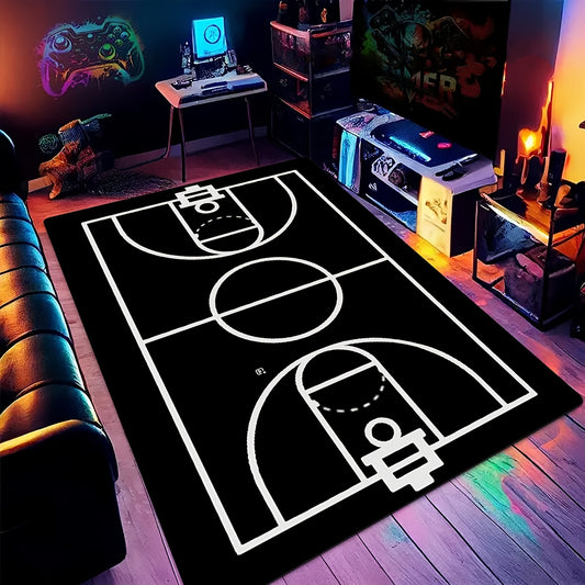 🏀 Alfombra Negra de Cancha de Baloncesto – ¡Estilo Deportivo para Transformar Cualquier Espacio!